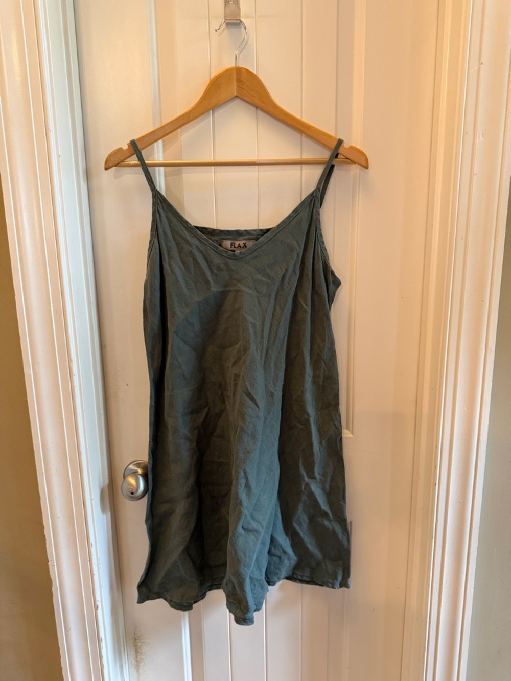 Flax green linen slip dress
